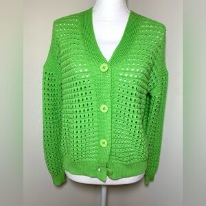 NWT Elena Wang Green Cardigan Sweater Open Weave Women Size Small 100% Cotton